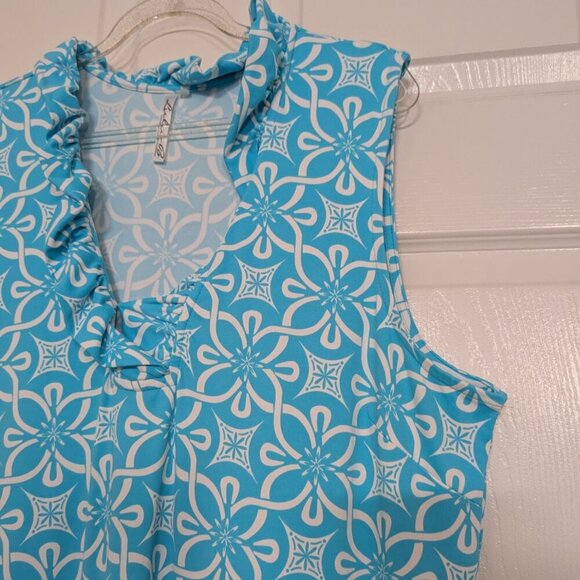 Lulu B Floral Maxi Dress Womens Size XL Tahitian Turquoise Nylon Scallop V Neck - Picture 3 of 8